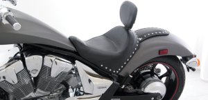 Honda VT1300CX Fury Solo Motorcycle Seat - Mustang Motorcycle - Wide Touring with Driver Backrest Studs - Black - `10-`21 Honda VT1300CX Fury Solo Motorcycle Seat - Mustang Motorcycle - Wide Touring with Driver Backrest Studs - Black - `10-`21